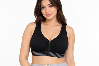 Front Zipper Cotton Comfort Sports Bra