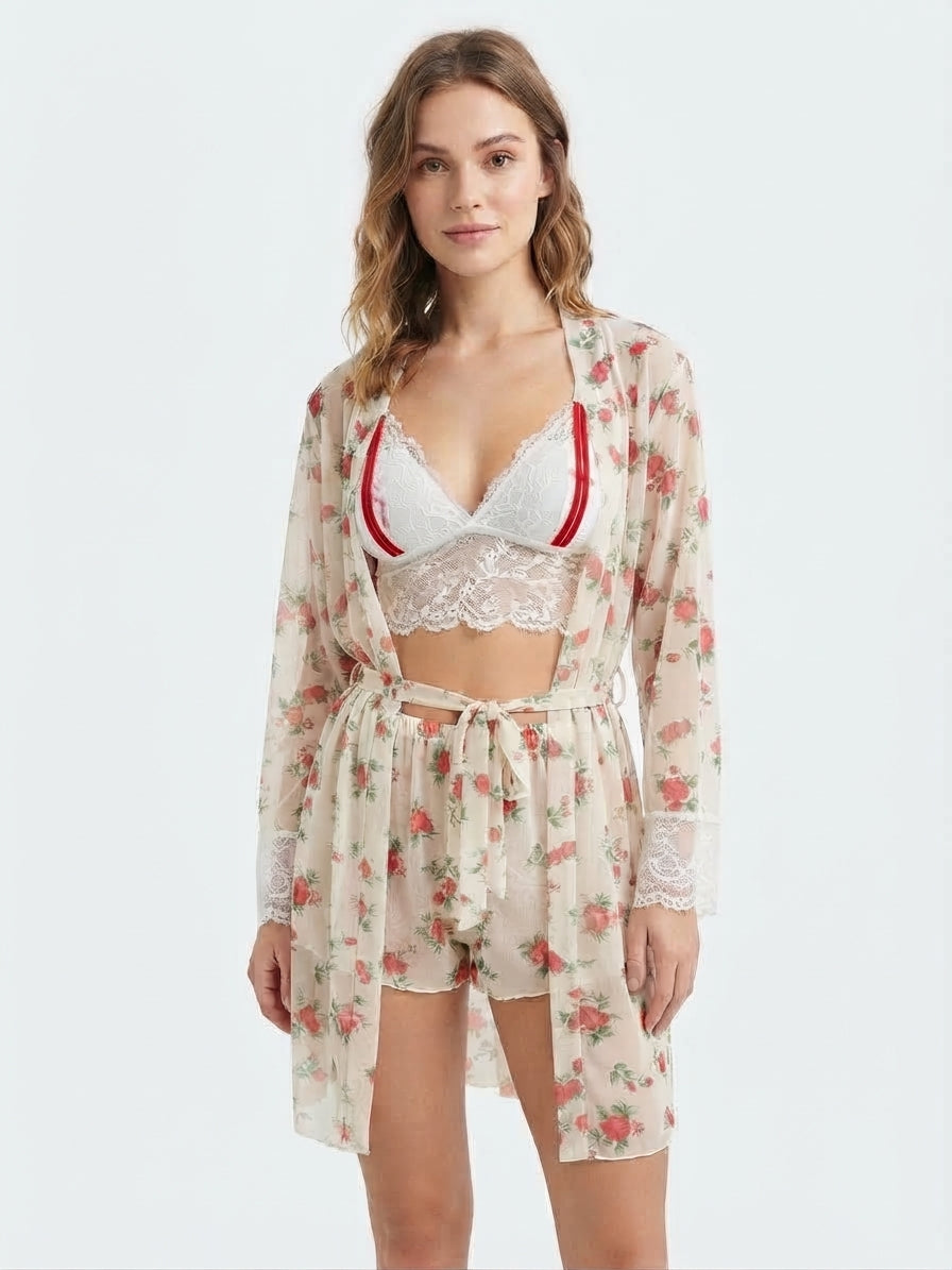 Roselle Noir Floral 3-Piece Robe Set