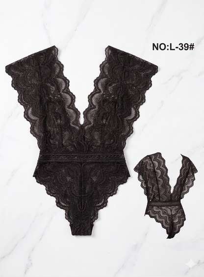 Scalloped Lace Deep-V Bodysuit