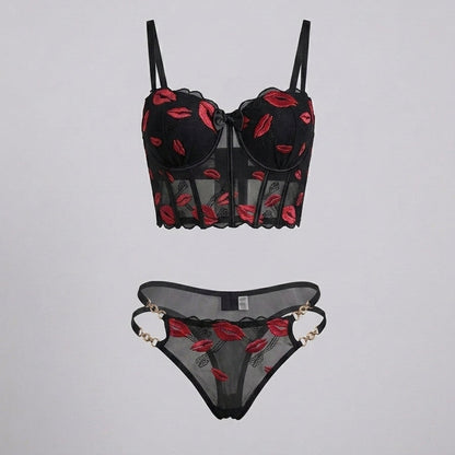 Midnight Kiss Mesh Corset & Panty Set-Padded
