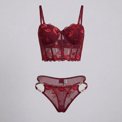Midnight Kiss Mesh Corset & Panty Set-Padded