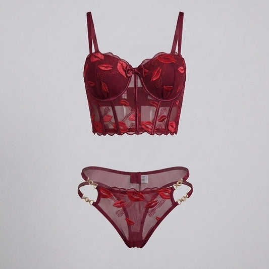Midnight Kiss Mesh Corset & Panty Set-Padded
