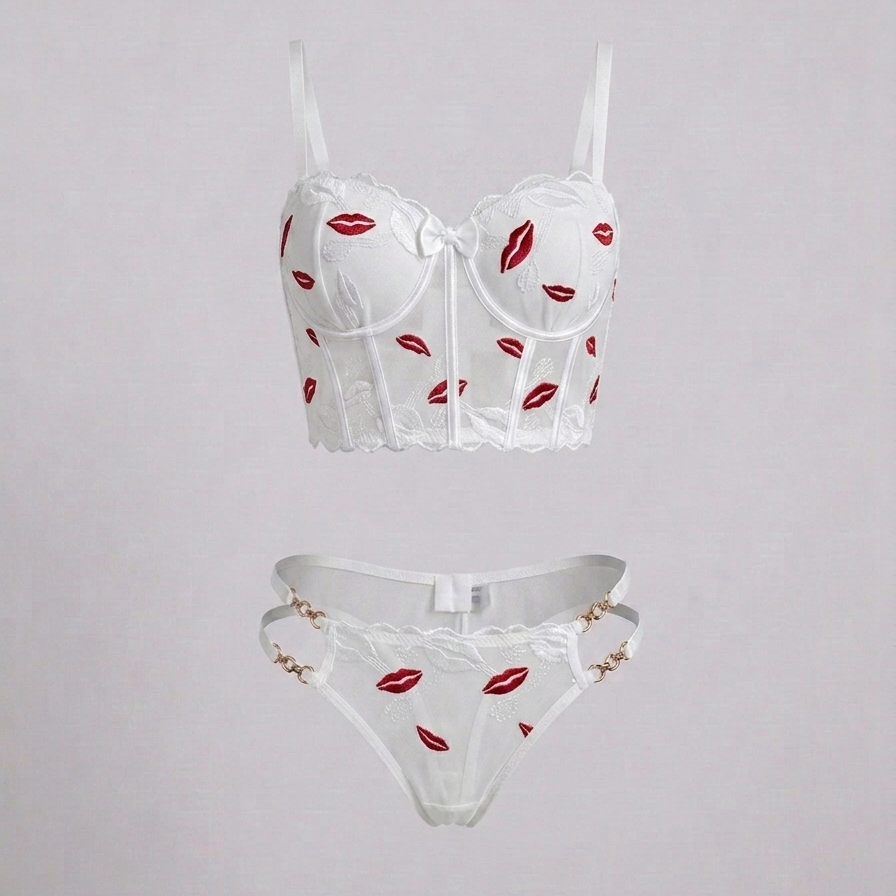 Midnight Kiss Mesh Corset & Panty Set-Padded