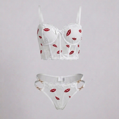 Midnight Kiss Mesh Corset & Panty Set-Padded