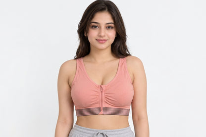 Front Zipper Cotton Comfort Sports Bra