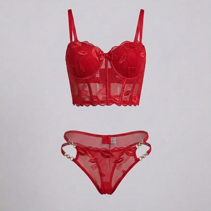 Midnight Kiss Mesh Corset & Panty Set-Padded
