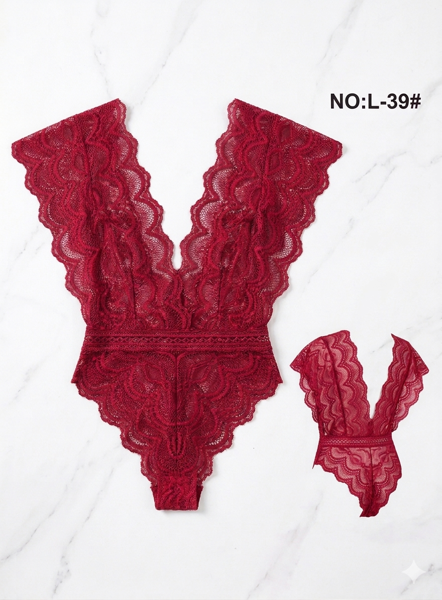 Scalloped Lace Deep-V Bodysuit