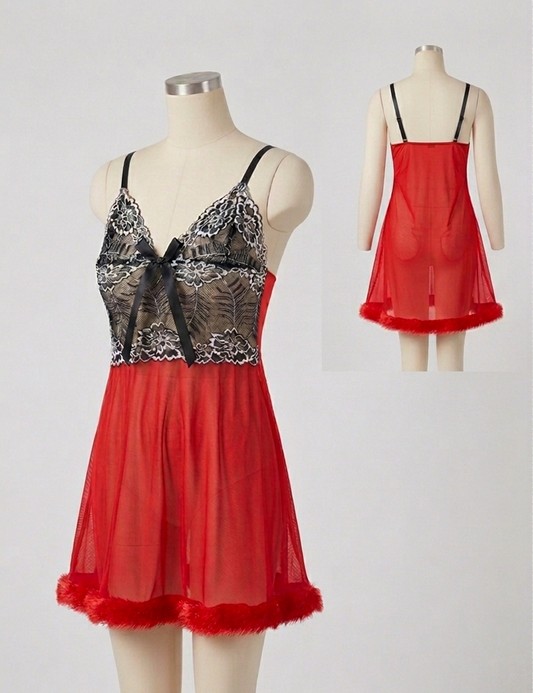 Two-Tone Lace & Fur Chemise – Enchanted Rose