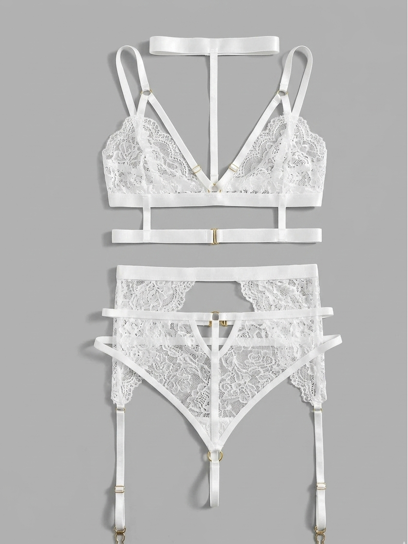 Floral Lace Strappy Garter Set