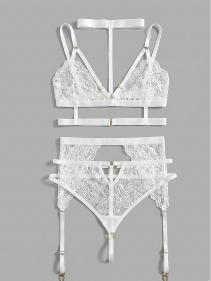 Floral Lace Strappy Garter Set