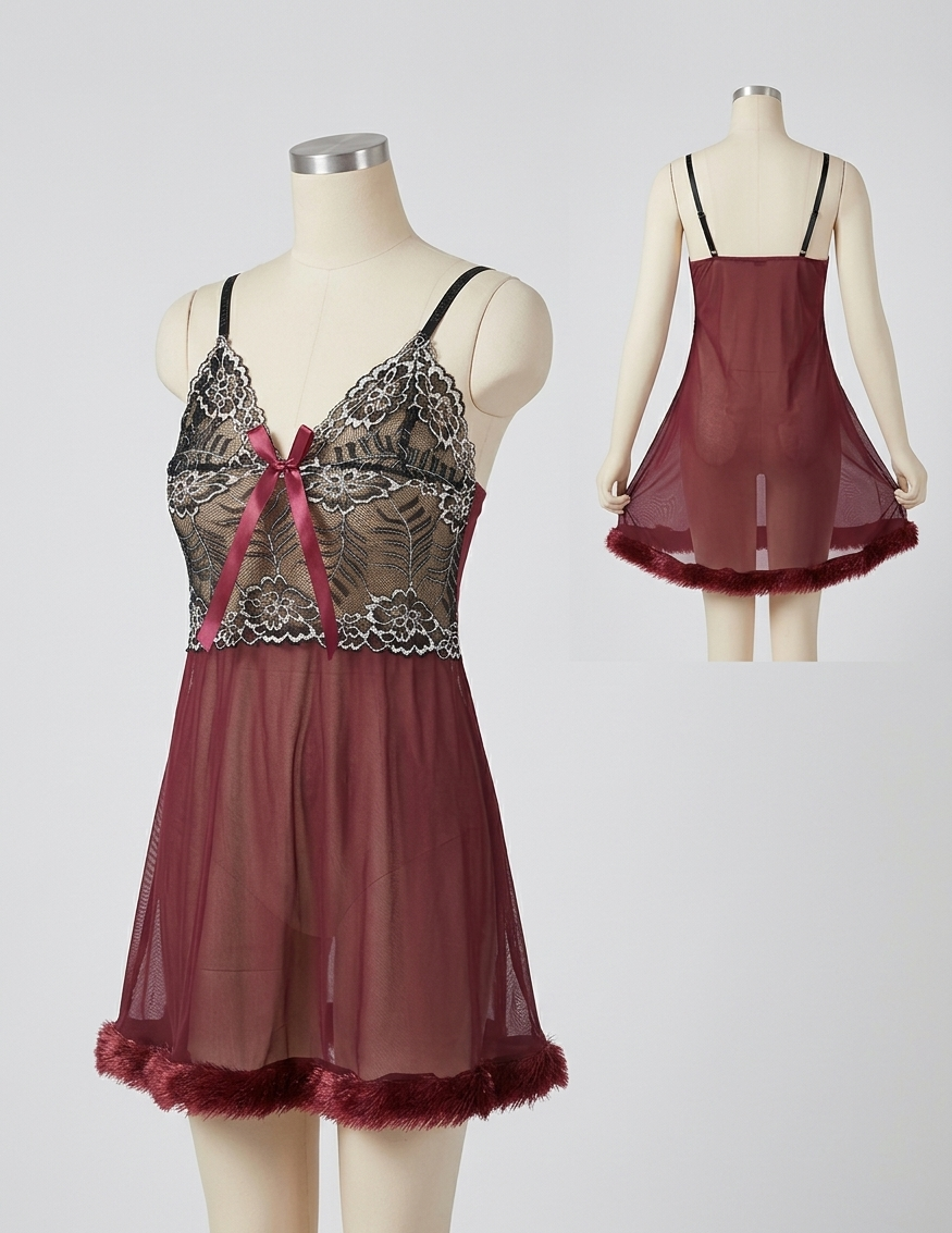 Two-Tone Lace & Fur Chemise – Enchanted Rose