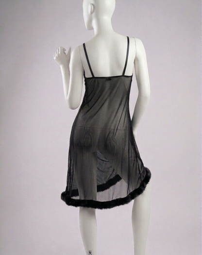 Lace Fur Trimmed Chemise-Midnight Velvet