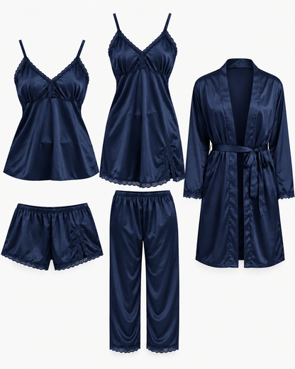 Secret Blush 5pcs Luxury Silk Bridal Nightgown's Set-Unpadded