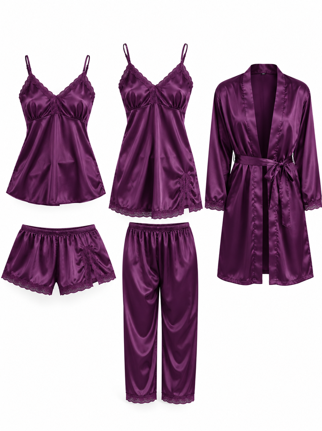 Secret Blush 5pcs Luxury Silk Bridal Nightgown's Set-Unpadded