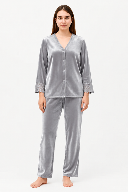 Secret Blush Laced sleeves silk pajama suit