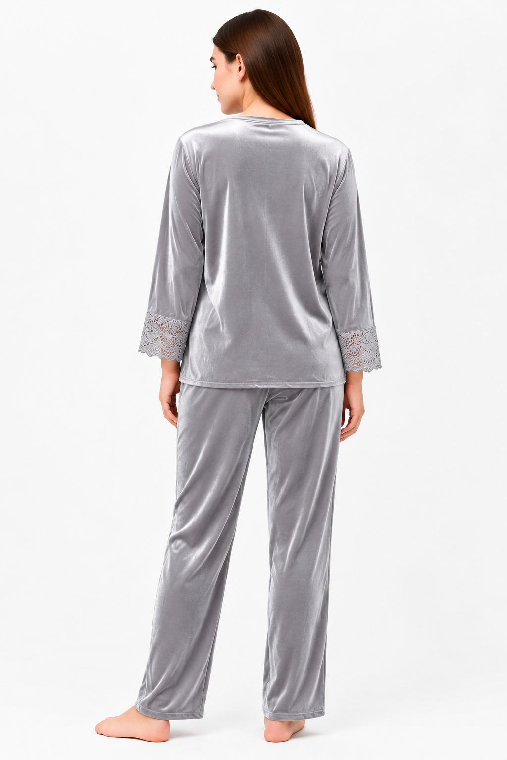 Secret Blush Laced sleeves silk pajama suit