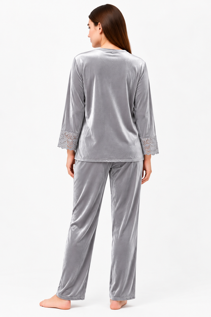 Secret Blush Laced sleeves silk pajama suit