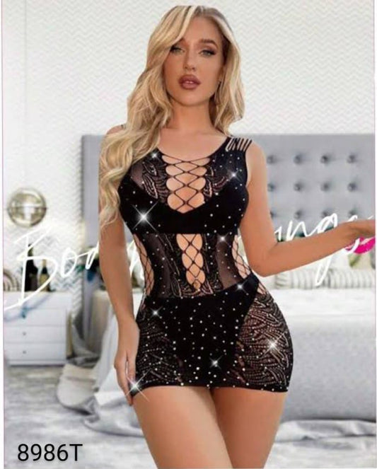 Shiny Stones Net Stocking Nighty