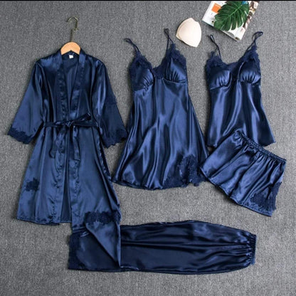 Secret Blush 5pcs Luxury Silk Bridal Nightgown's Set