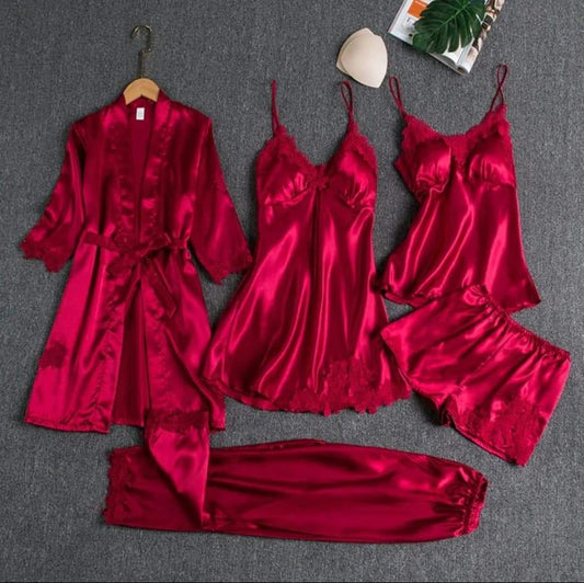 Secret Blush 5pcs Luxury Silk Bridal Nightgown's Set