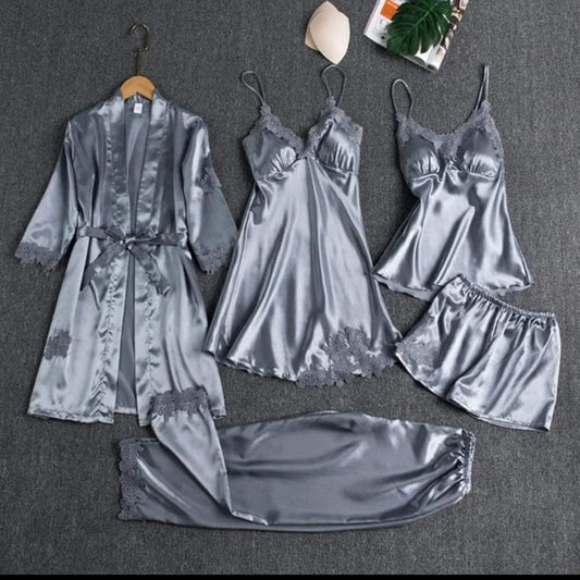 Secret Blush 5pcs Luxury Silk Bridal Nightgown's Set