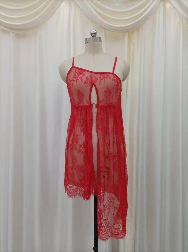 Secret Blush Net 2-Piece Front Open Embroidered  Short Lingerie