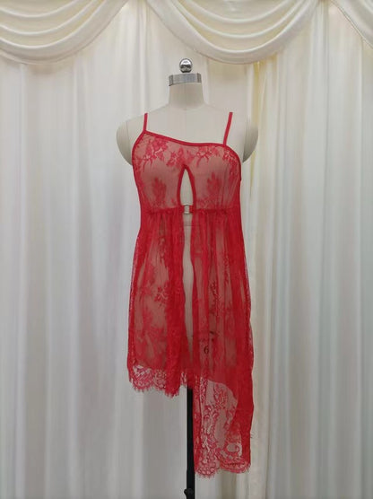 Secret Blush Net 2-Piece Front Open Embroidered  Short Lingerie