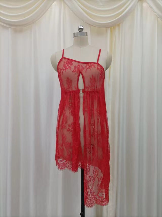 Secret Blush Net 2-Piece Front Open Embroidered  Short Lingerie