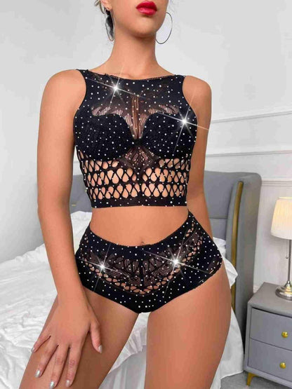 Secret Blush Rhine Stone Two Piece Mesh Stocking