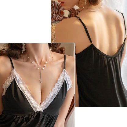 Secret Blush Deep V Neck Lace Slink Nighty