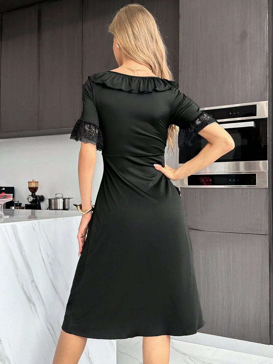 Secret Blush Long Nighty with lace inserts and flounces V-neck