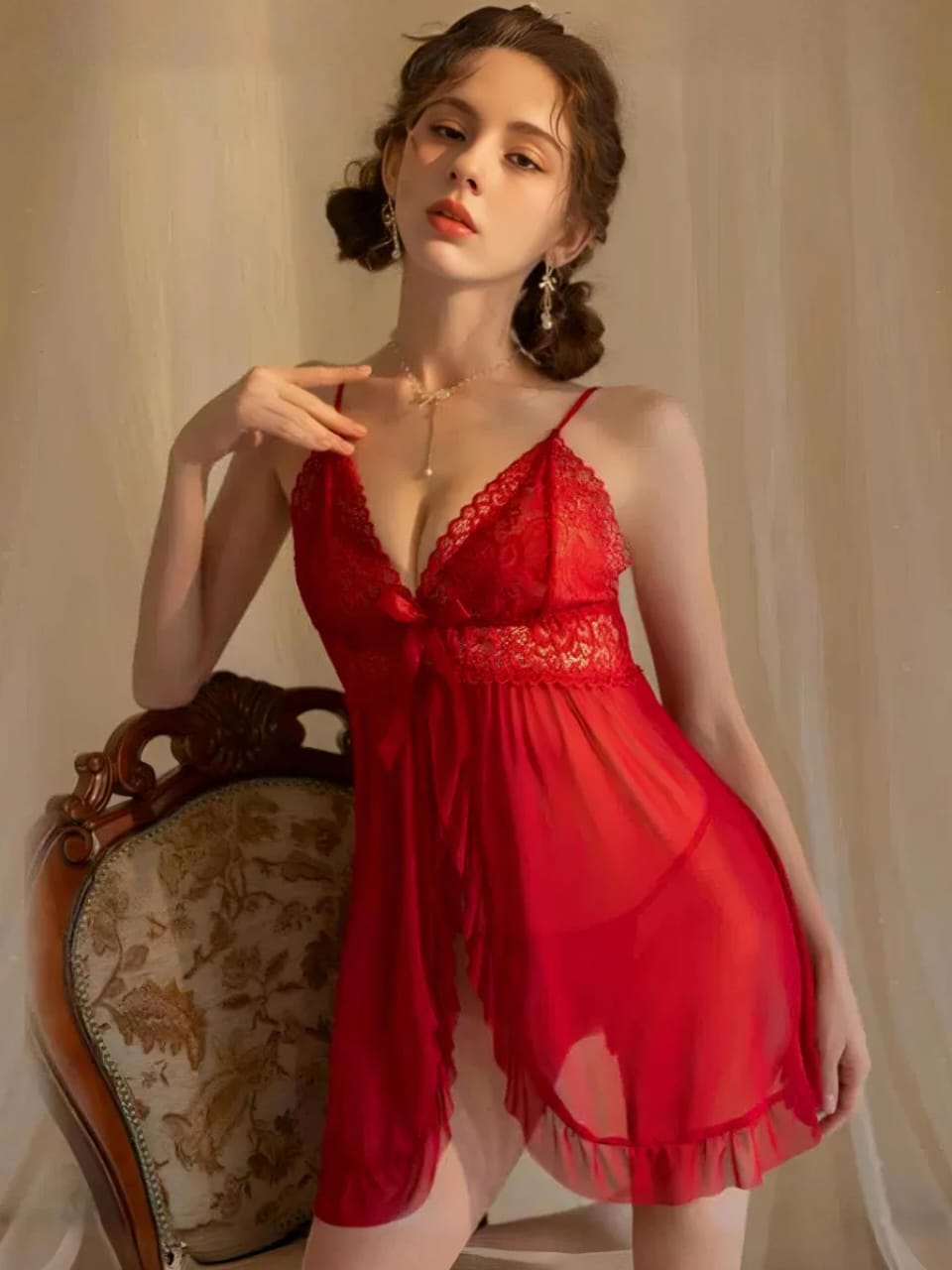 Secret Blush Elegant 2-Piece Sheer Lace Lingerie Set