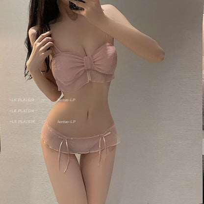 Lace Charm Bra & Panty Set with Satin Bow – Elegant Comfort
