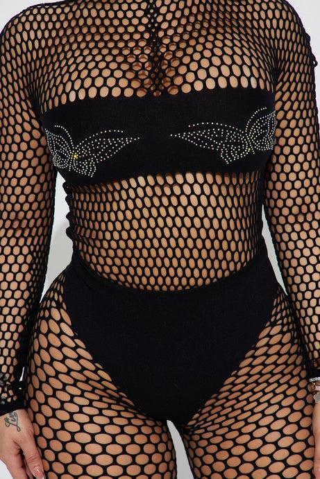 Secret Blush Bare Black Mesh Full Body Net Stocking