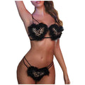 Leopard Heart Feather Lingerie Bra Set