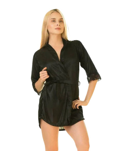 Crimson Temptation – Silk short Gown & Bra panty set