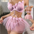 Floral Fantasy Mesh Lingerie Set – 3-Piece Romantic Bloom
