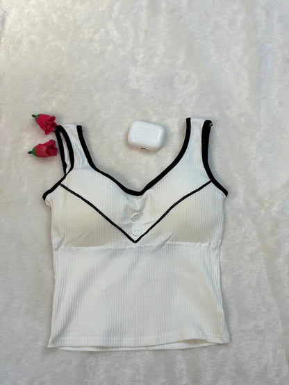 Contrast Trim Padded Ribbed Crop Top