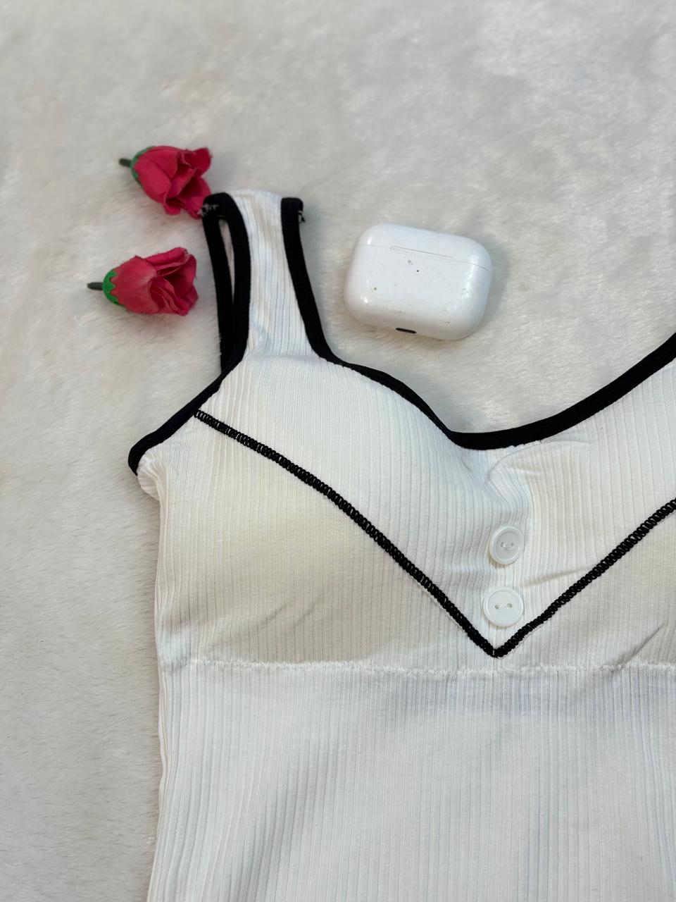 Contrast Trim Padded Ribbed Crop Top