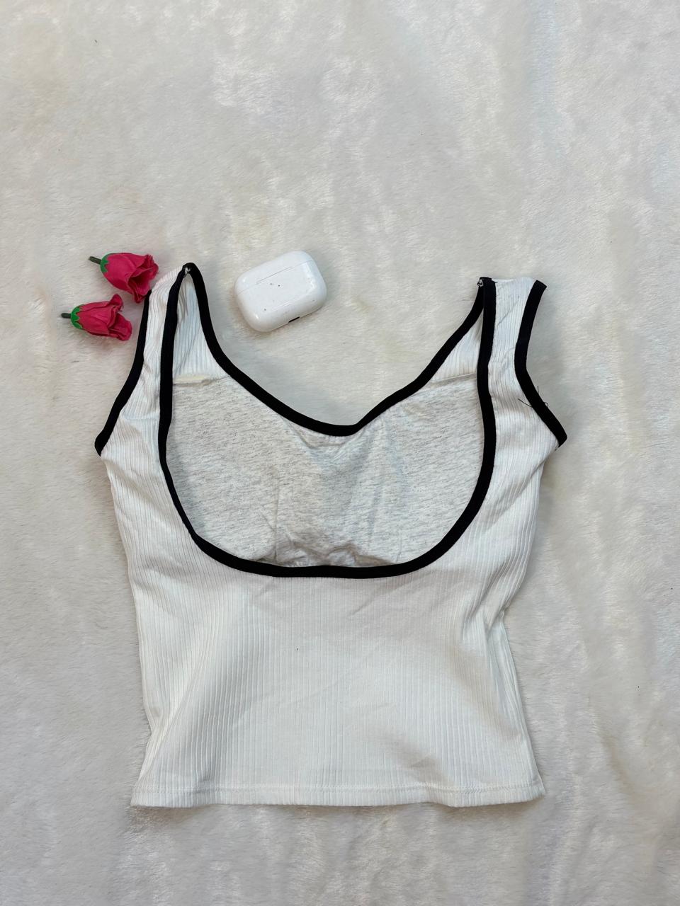 Contrast Trim Padded Ribbed Crop Top