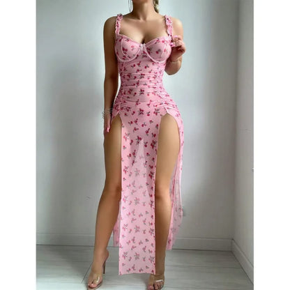 Blush Bloom Slit Dress 2-piece Long