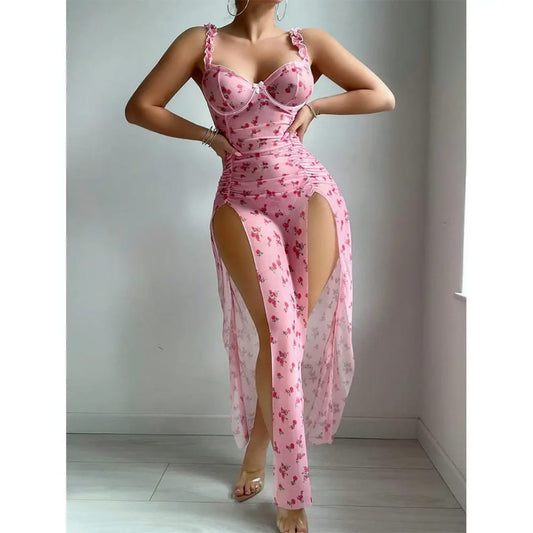 Blush Bloom Slit Dress 2-piece Long