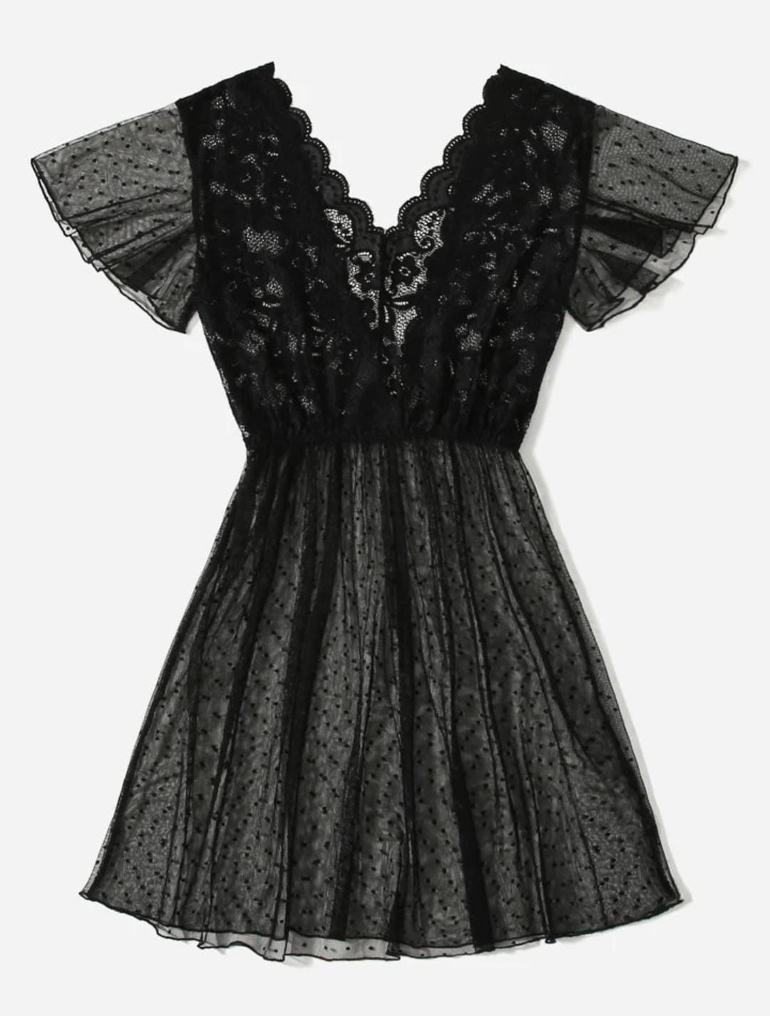 Elegant Lace Deep-V Babydoll Nightwear