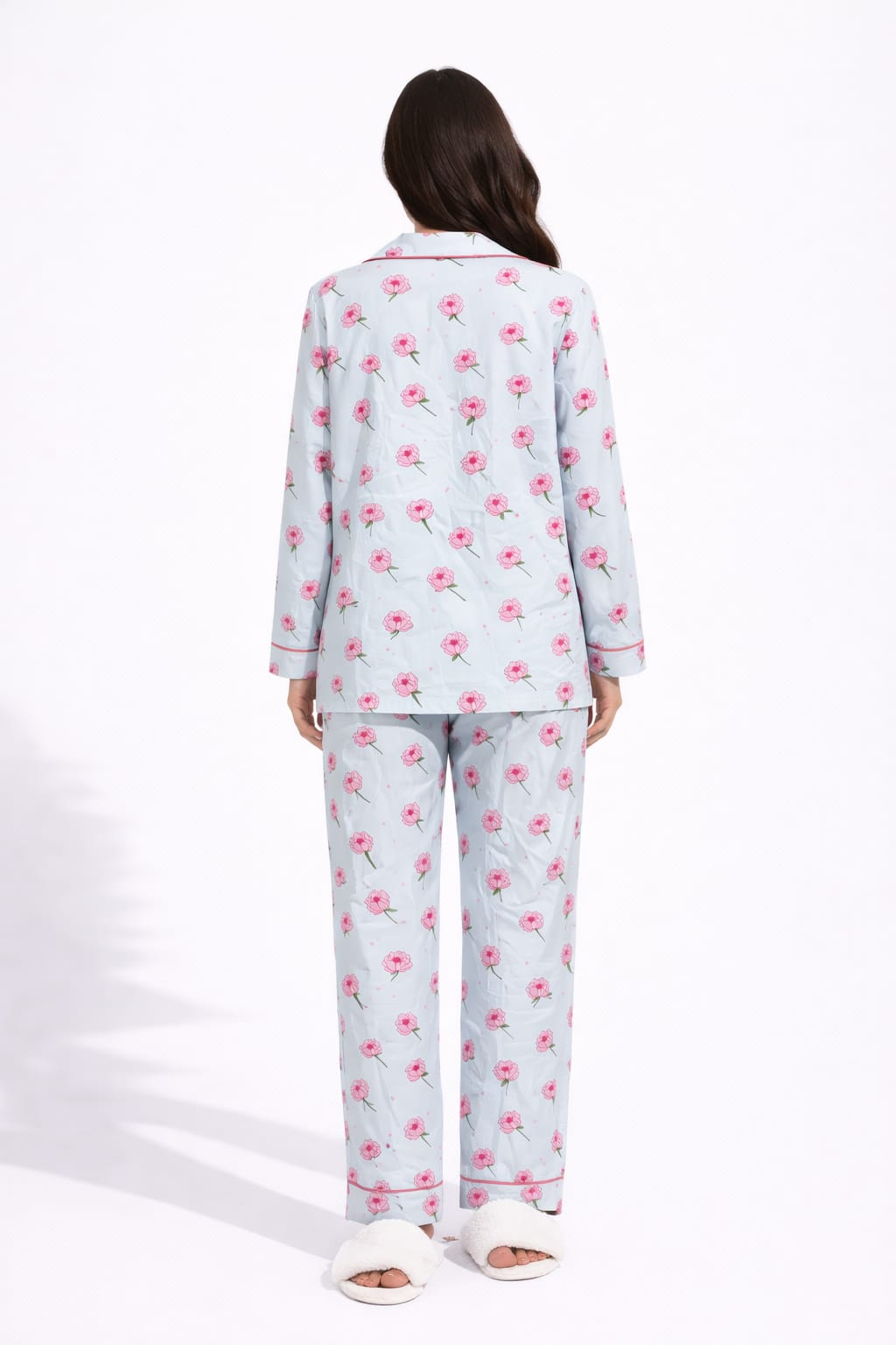 Powder Blue Blossom Printed Linen Pajama suit