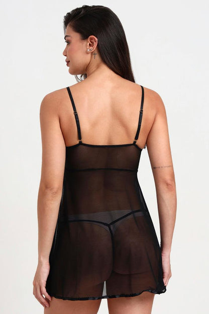 Sheer Mesh Babydoll Nightdress – Velvet Whisper