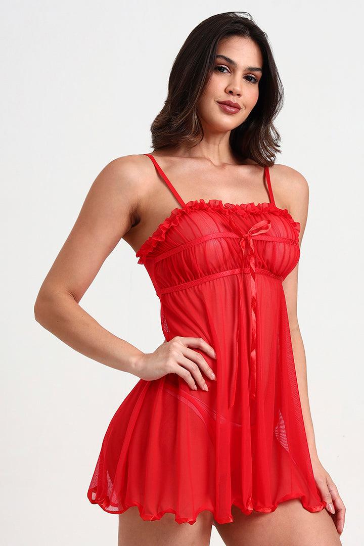 Sheer Mesh Babydoll Nightdress – Velvet Whisper