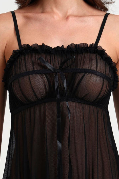 Sheer Mesh Babydoll Nightdress – Velvet Whisper