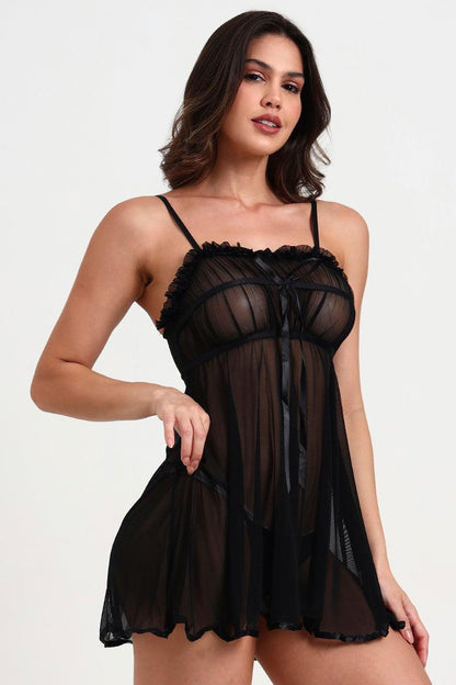 Sheer Mesh Babydoll Nightdress – Velvet Whisper