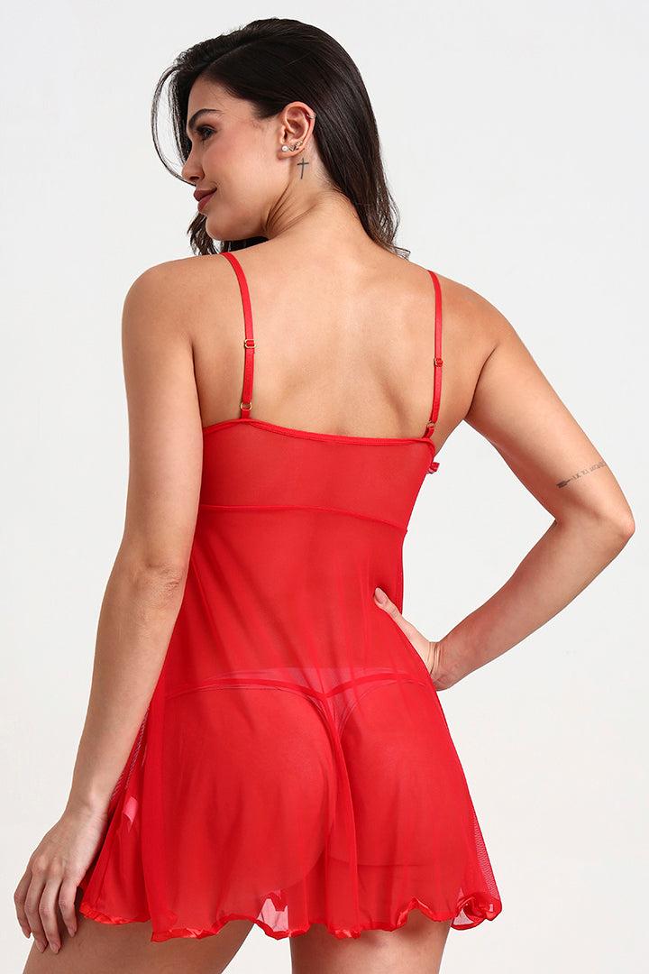 Sheer Mesh Babydoll Nightdress – Velvet Whisper