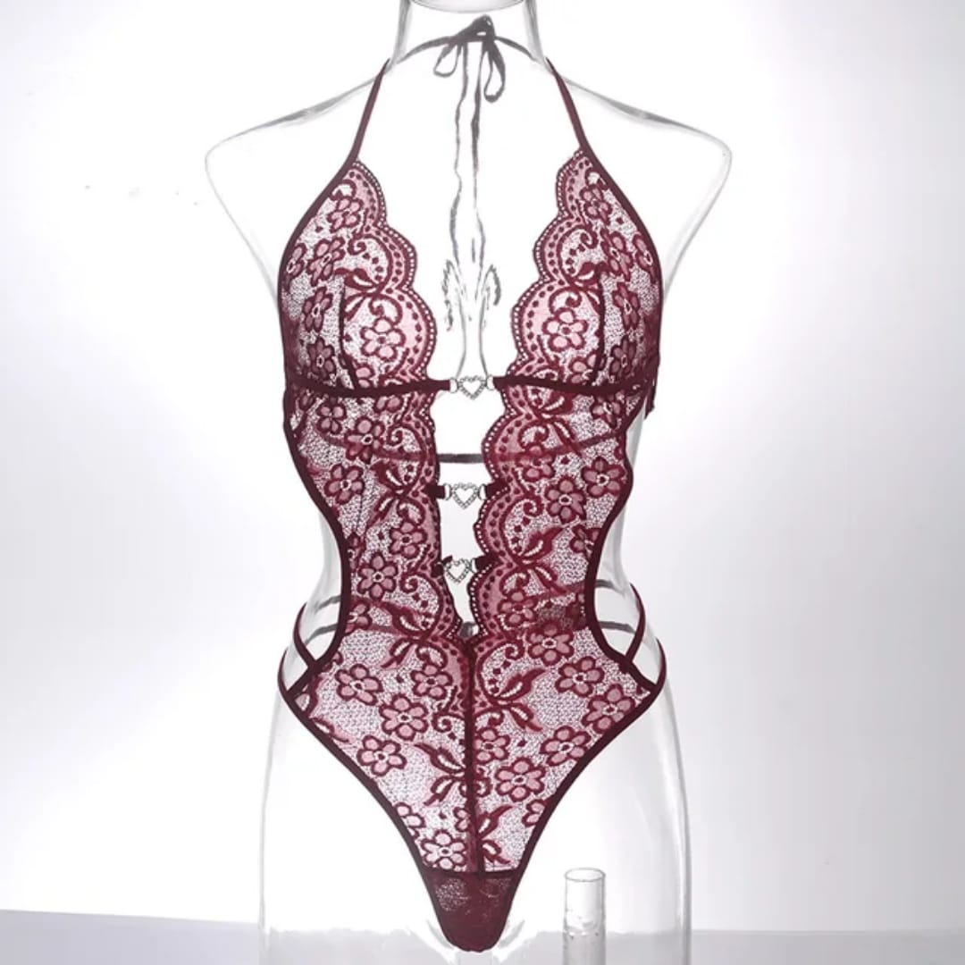 Lace Cut Out Teddy Bodysuit – Heart Charm